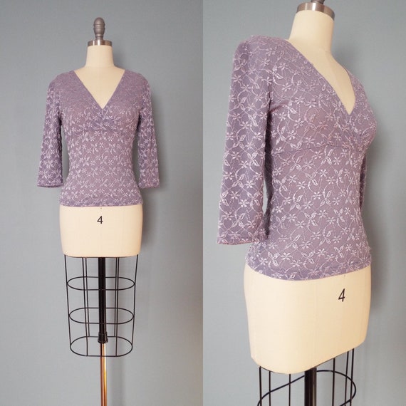 LILAC lace top | wrap front top | fitted waist top
