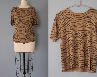 ZEBRA silk knitted top | animal print blouse | 1990s silk knitted sweater top