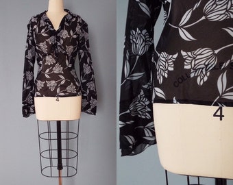 TULIPS silk blouse | tie front blouse | bell sleeves silk top