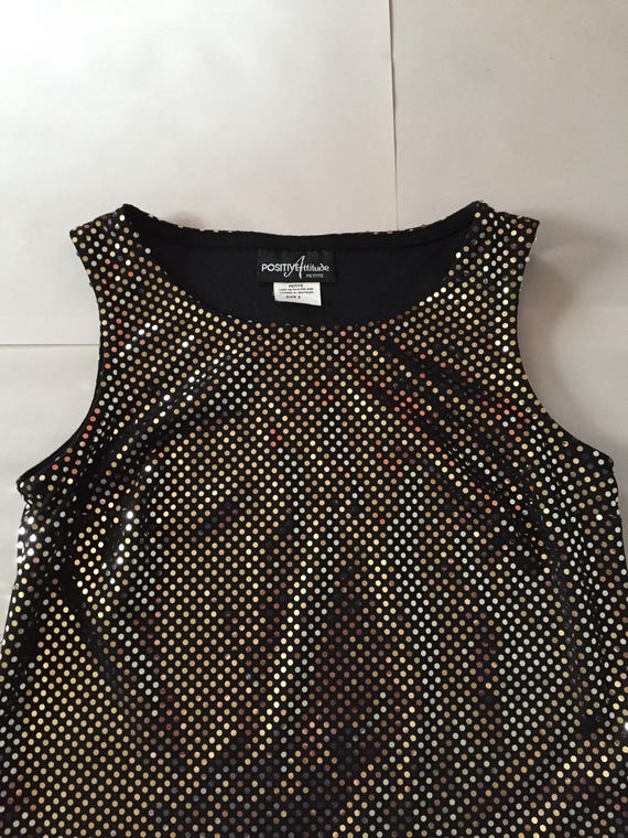 1990s golden sequins crop top / black stretch par… - image 8