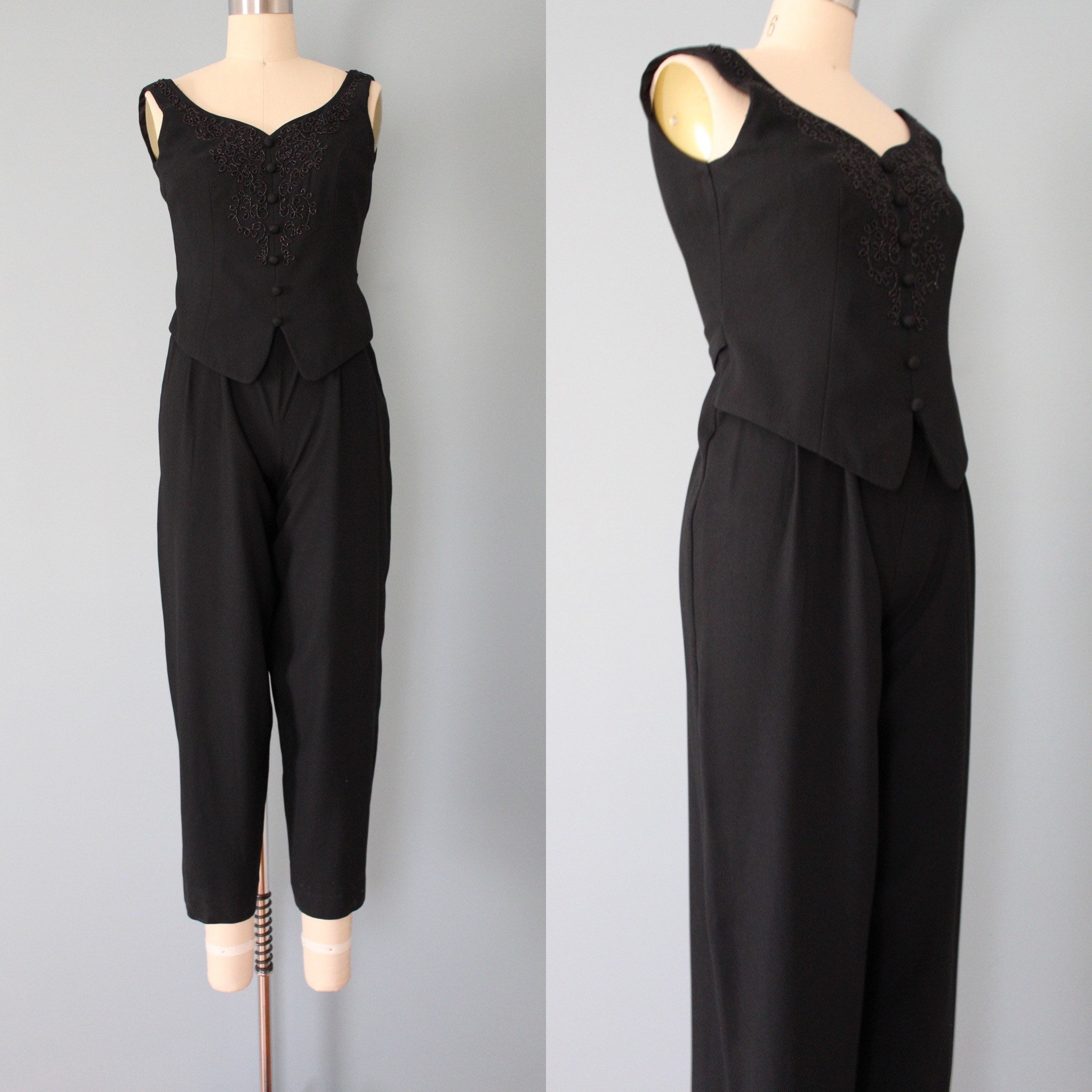 DARTED JUMPSUIT VEST - Black