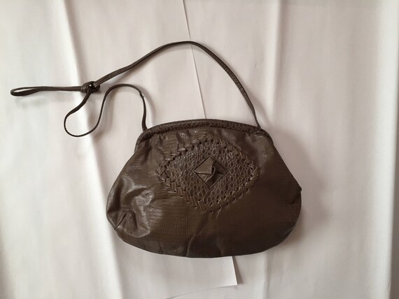 dark taupe patchwork bag || 80s reptile printed le