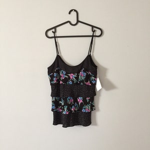 BOTANICAL top floral ruffles top confetti and flowers tank top image 1