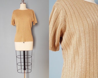 SAND gold knitted crop top | 90s Y2K knitted metallic top | knitted ribbed blouse