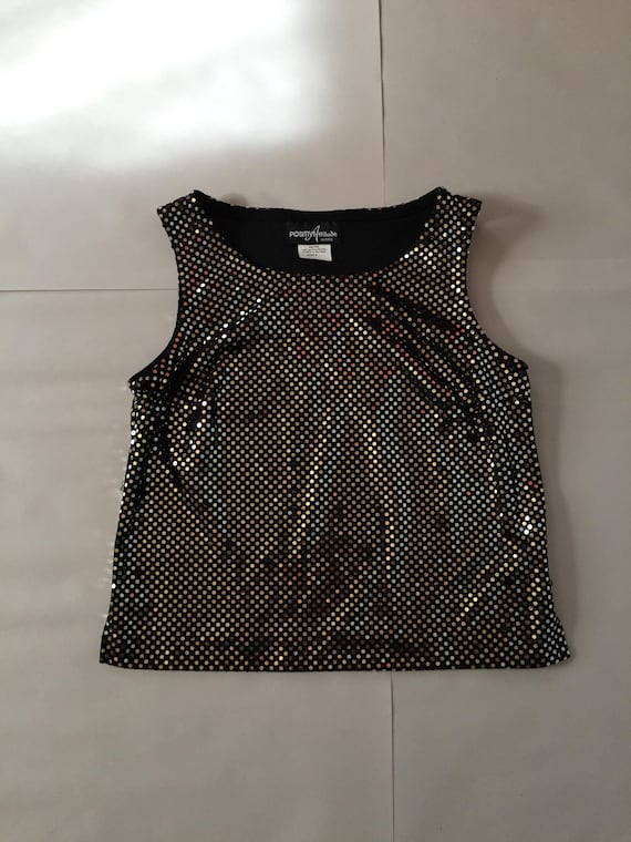 1990s golden sequins crop top / black stretch par… - image 4