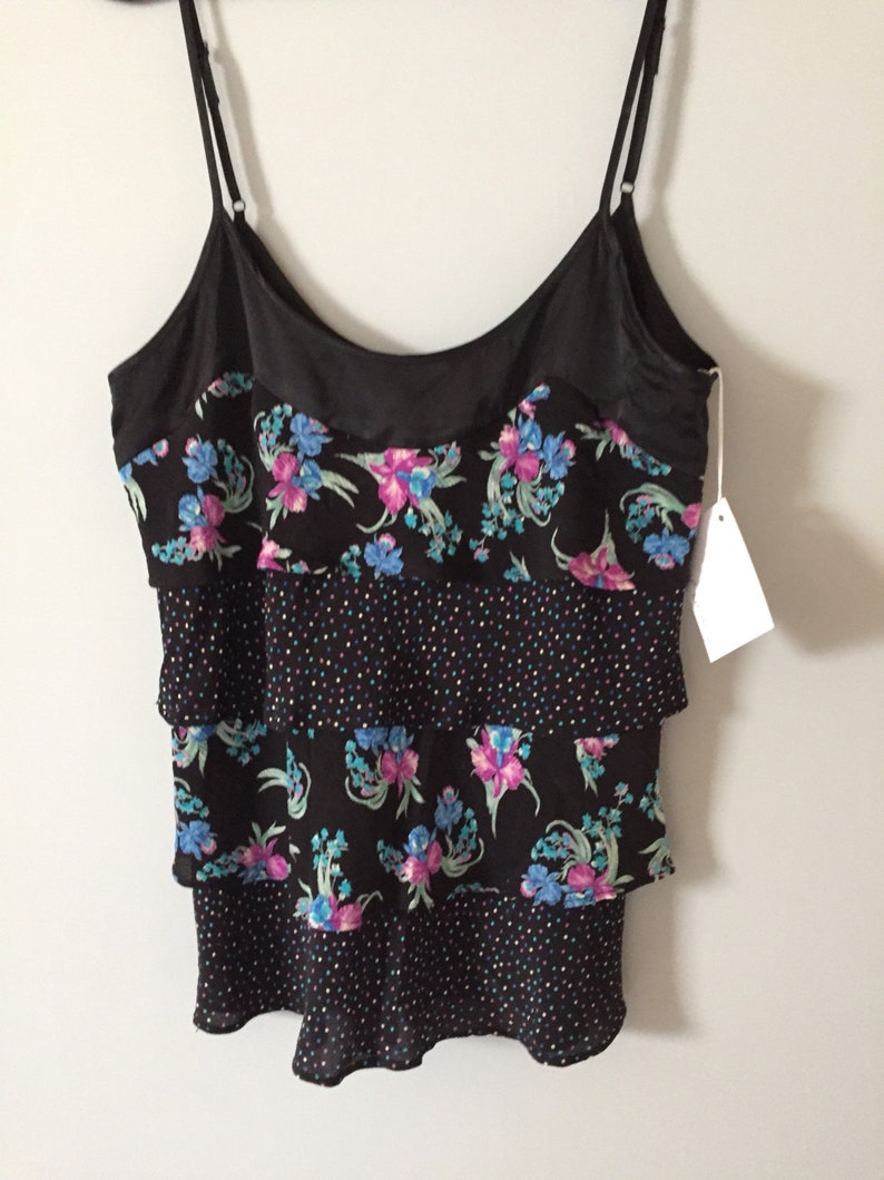 BOTANICAL top floral ruffles top confetti and flowers tank top image 3