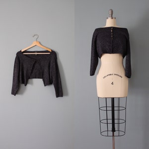 CROPPED Bolero jacke | 1990s Y2K dunkelgrau metallic Crop Top | glamouröser Bolero