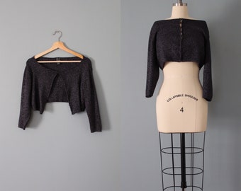 CROPPED bolero jacket | 1990s Y2K dark gray metallic crop top | glamorous cropped bolero