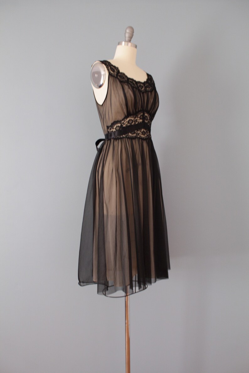 1950s slip dress tie back bow ribbons dress black mesh lace dress