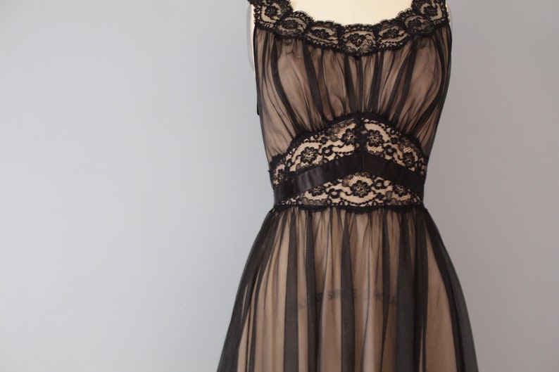 1950s slip dress tie back bow ribbons dress black mesh lace dress