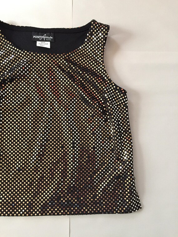 1990s golden sequins crop top / black stretch par… - image 5