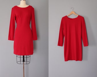 Fire Engine red knitted dress | 1990s bodycon knit dress