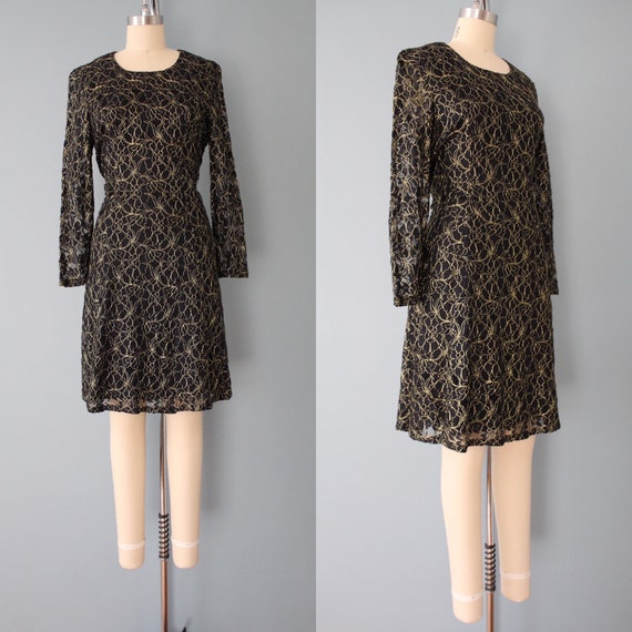 LACE party dress | gold and black lace dress | bl… - image 3