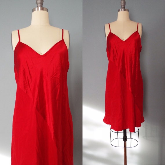 LIPSTICK red silk slip | 1990s silk slip dress