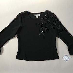 BLACK mesh cropped blouse | embroidered and sequined top | beaded flowers crop top