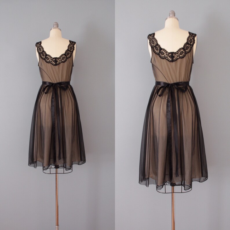 1950s slip dress tie back bow ribbons dress black mesh lace dress