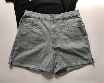 HALSTON denim shorts | olive green high waisted shorts