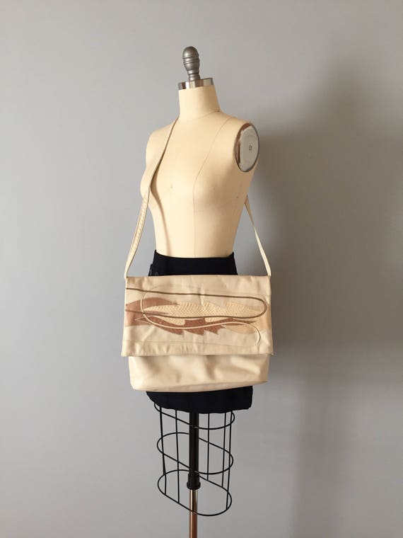 1980s large foldover leather bag || patchwork clut