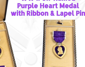 Authentic Purple Heart Medal WW II Era US Military Ribbon & Lapel Pin 2D1
