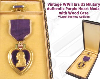Authentic Purple Heart Medal WW II Era US Military Lapel Pin Newer Addition 2C4