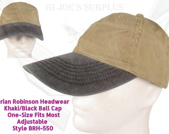 New Brian Robinson Headwear Khaki/Black Adjustable Ball Cap One Size Fits Most
