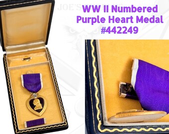 Purple Heart Medal Military WW II Rex Products Numbered 442249 Un-Named Wood Coffin Case 2B1