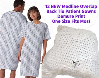 Lot of 12 NEW Medline Overlap Patient Back-Tie Demure Print One Size HC1