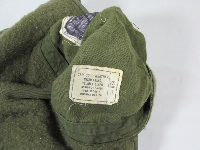 1974 Cold Weather Insulating Helmet Liner Cap Green Military Sz 6 3/4