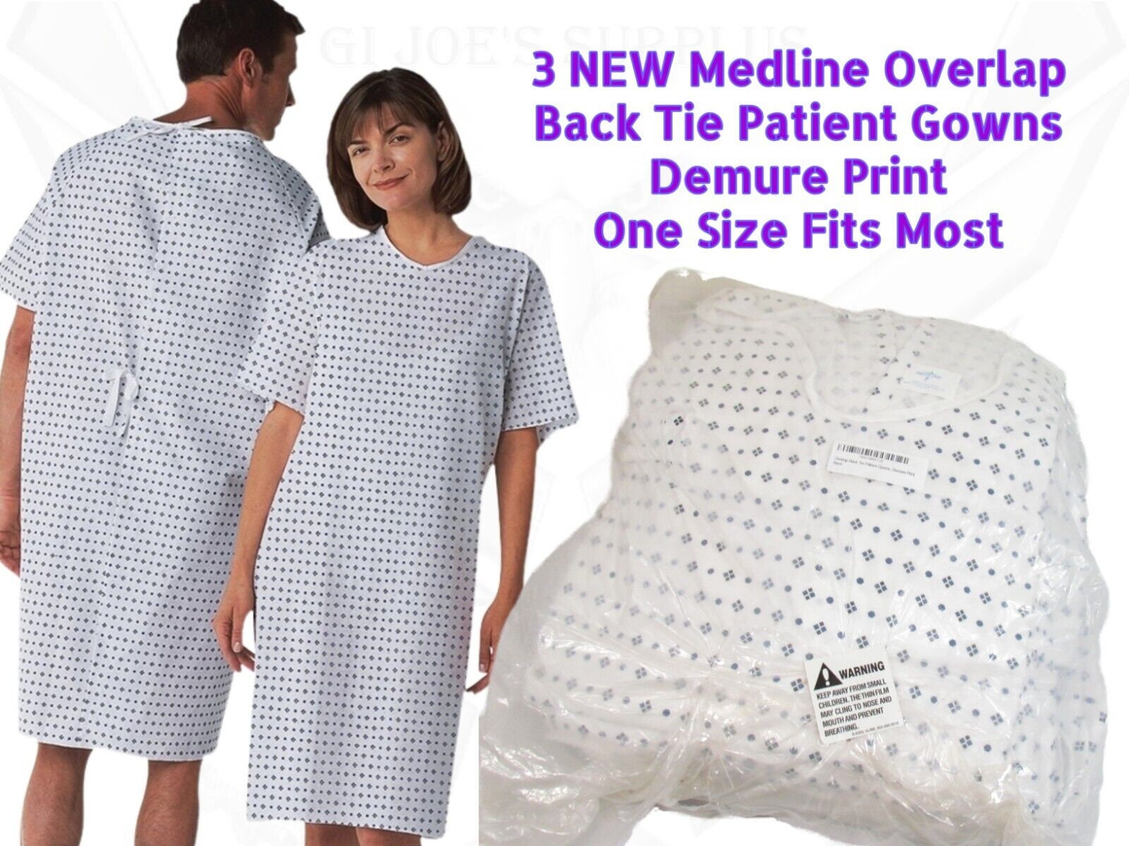 Disposable Patient Gowns Qty. 50- Blue, White, Purple