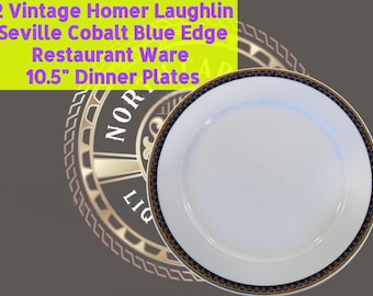 3 Vintage Homer Laughlin Seville Cobalt Blue Restaurant Ware 10.5" Dinner Plates