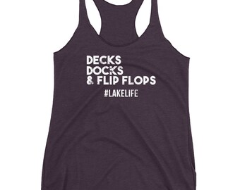 Women's Decks Docks & Flip Flops Racerback Tank Top Hashtag Lake Life