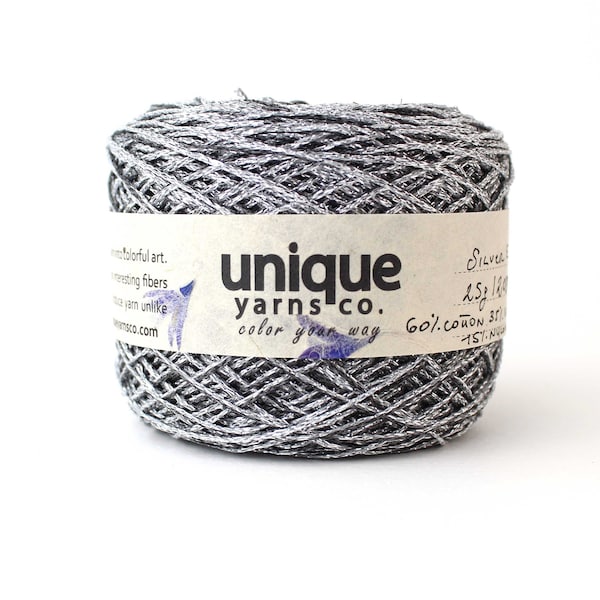 Silver and Black Lurex Yarn, Thin Shiny Metallic Thread, Lurex Yarn
