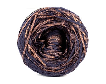 Metallic Copper on Blue Cotton Yarn, hand dyed tape yarn