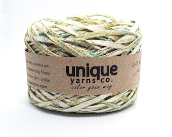 Gold and Green on White Cotton Tape Yarn
