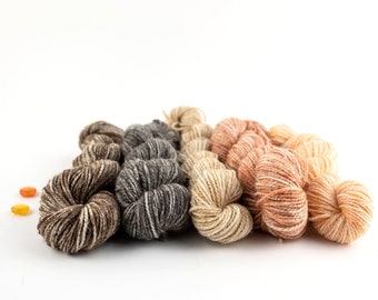 Earthy wool mini skein set, 20 gr each skein, naturally dyed, earthy colors