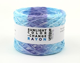 Sunlight changing color yarn, from blue to purple color, soft raffia yarn, great for amigurumi