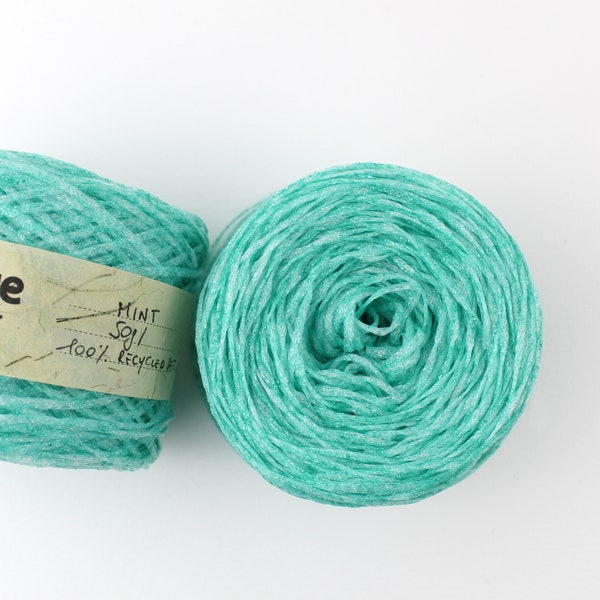 Recycled Plastic Yarn made from Plastic Bottles, Shiny Green Sturdy yarn for Homedecor Projects