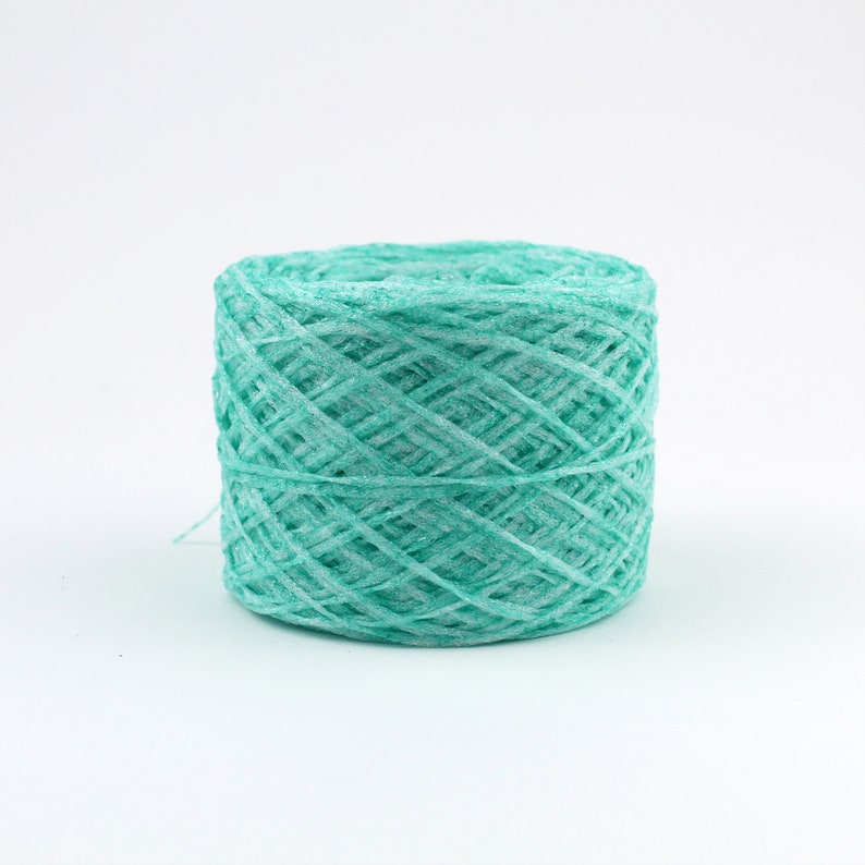 Recycled Plastic Yarn made from Plastic Bottles, Shiny Green Sturdy yarn for Homedecor Projects image 5
