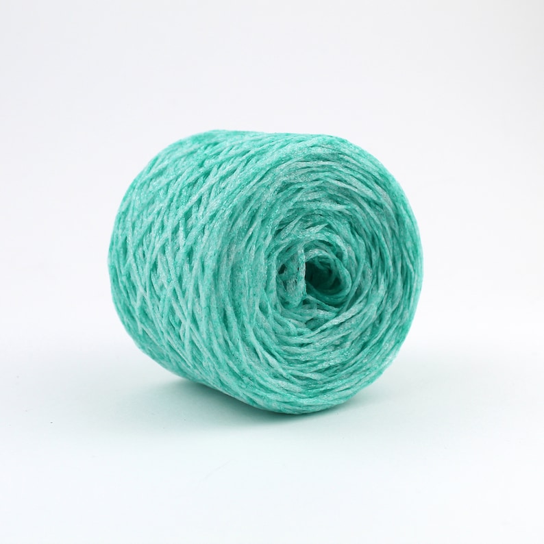 Recycled Plastic Yarn made from Plastic Bottles, Shiny Green Sturdy yarn for Homedecor Projects image 7