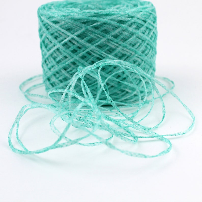 Recycled Plastic Yarn made from Plastic Bottles, Shiny Green Sturdy yarn for Homedecor Projects image 6