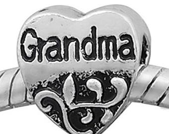 Heart Shape "#2 Grandma" European Style Charm Bead. Compatible With Troll, Zable, Baigi, Chamilia, And Many More Charm Bracelets.