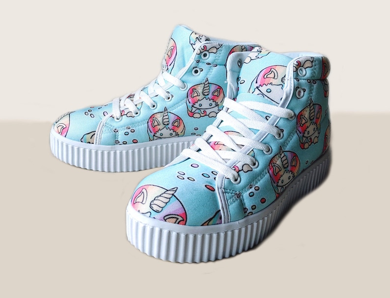 fairy kei harajuku jfashion decora woman pastel fahion Cute kawaii sneakersshoes with unicorn cake pattern girls shoes