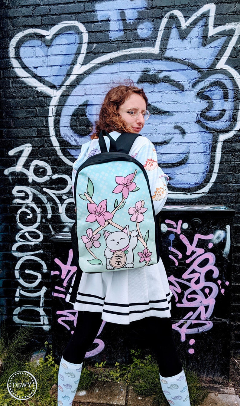 cat pastel bag yume kei maneki neko alternative J-fashion fairy Decora kawaii cute Lucky cat backpack lolita Harajuku Japan