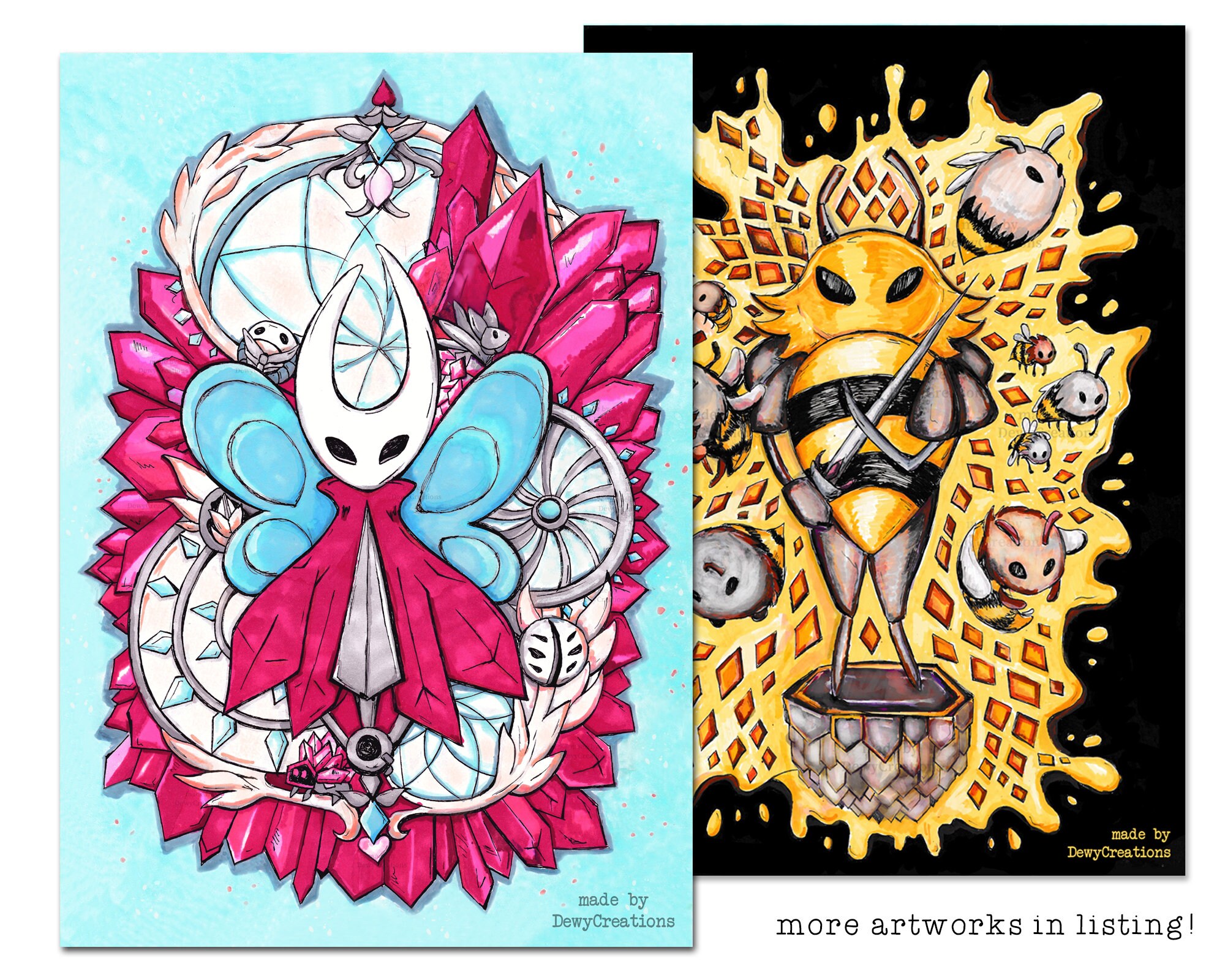 Hollow Knight Hornet Crystal Peak Radiance The Void Print Fanart Illustration Drawing Poster Beehive Hiveknight Boss