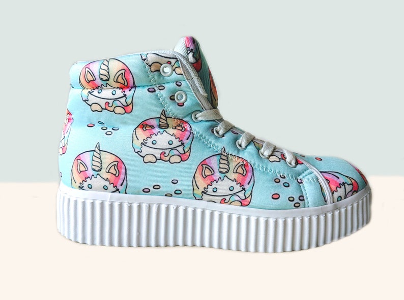 fairy kei harajuku jfashion decora woman pastel fahion Cute kawaii sneakersshoes with unicorn cake pattern girls shoes