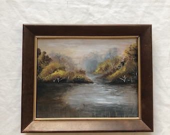 SEPTEMBER COLLECTION “Beginnings of Autumn”   no.2 original acrylic painting in a vintage frame, vintage art, fall art, autumn landscape