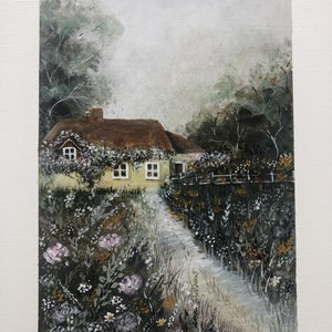 JUNE COLLECTION Cottage Garden no.4, original acrylic painting in a vintage frame, summer cottage art, vintage art Bild 3