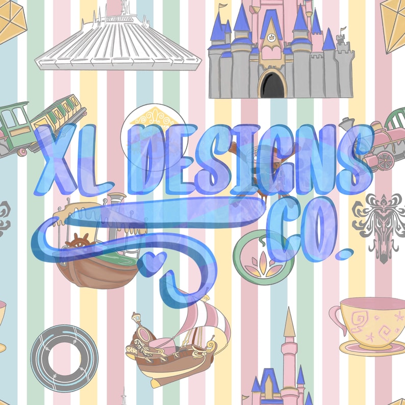Disney Rides Pattern Magical Parks Rides Inspired Bundle Seamless File Pattern - Etsy