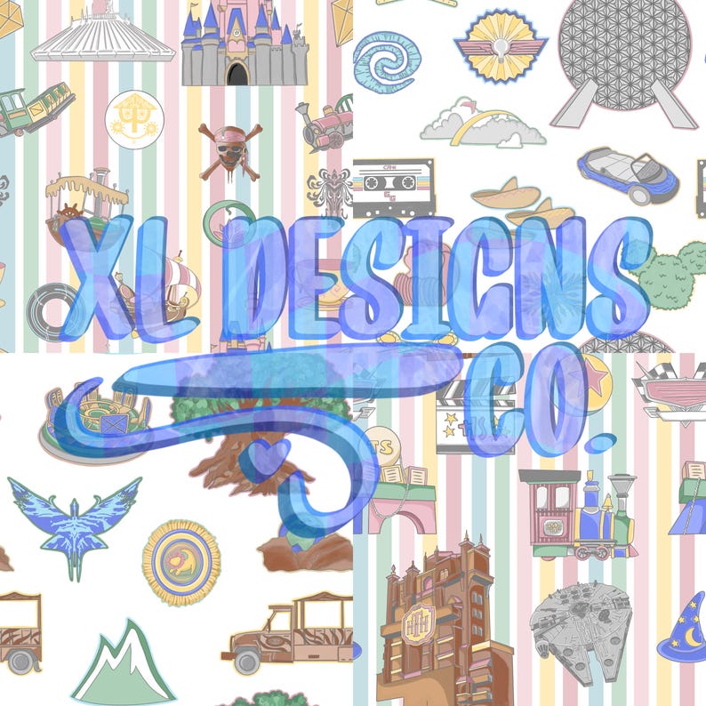 Disney Rides Pattern Magical Parks Rides Inspired Bundle Seamless File Pattern - Etsy