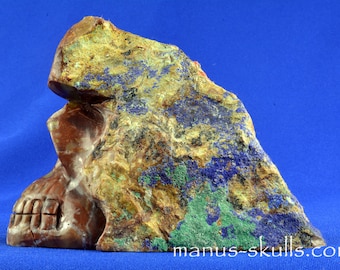 AZURITE MALACHITE on Brecciated Jasper Matrix Manus Skull